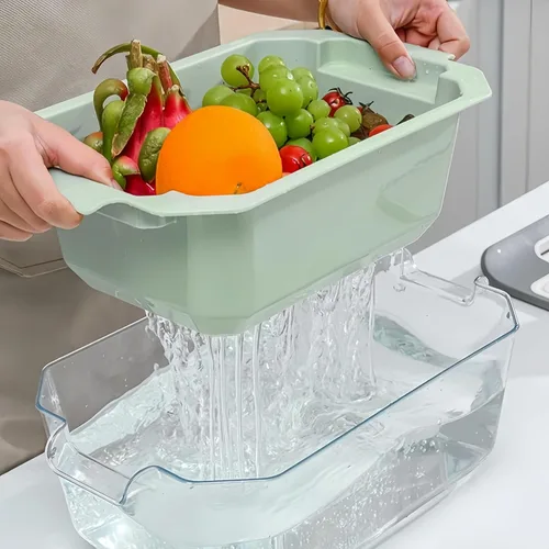 Vista 4 de Rallador de mandolina con cesta de drenaje, rallador de alimentos con contenedor, triturador de cocina 6 en 1 de acero inoxidable, rallador