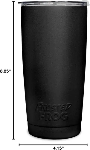Vista 3 de Frosted Frog Vaso negro de 20 onzas con aislamiento al vacío con popote de acero inoxidable