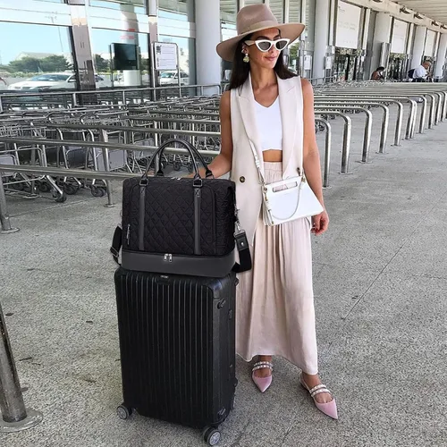 Vista 9 de CAMTOP - Bolsa de viaje de fin de semana para mujer, bolsa de lona con espacio para laptop de15.6 pulgadas