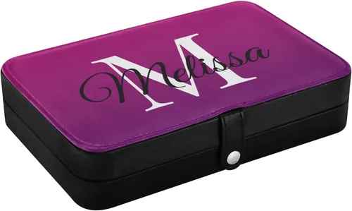 Vista 3 de Emelivor Joyero de viaje personalizado con degradado morado, doble capa, caja de joyería portátil personalizada, organizador de joyas de viaje