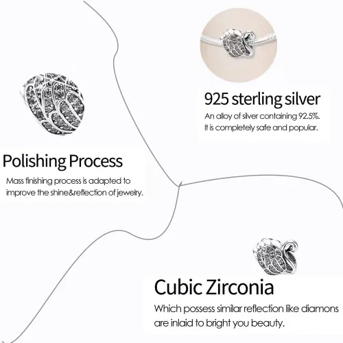 Vista 3 de Abalorios de plata de ley 925 para pulseras Pandora, regalos de joyería para mujer y niña.