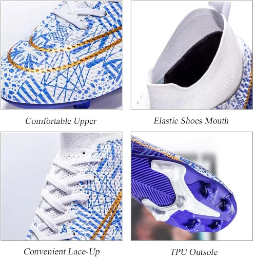 Vista 2 de Botas de fútbol para hombre, ligeras, transpirables, firmes, para exteriores, interiores, escuela, juego, entrenamiento