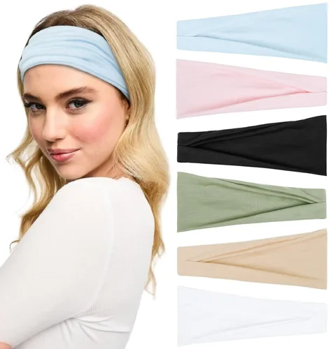 Vista 11 de Huachi Diademas para mujer, diademas elásticas bohemias para el cabello de mujer, antideslizantes, anchas y gruesas, de tela suave, accesorios