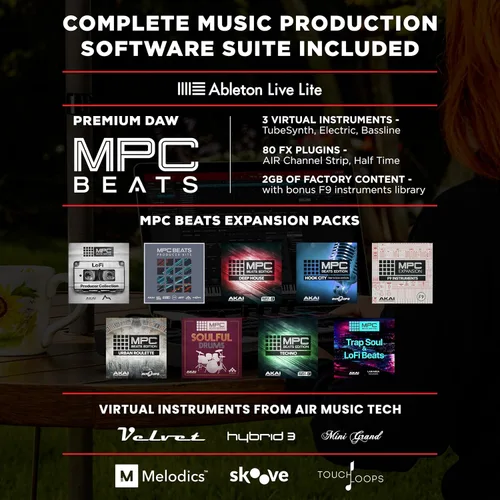 Vista 9 de M-AUDIO Oxygen Pro Mini Controlador de teclado MIDI USB de 32 teclas para MacOS y WinOS, con Beat Pads, perillas y faders asignables, y paquete