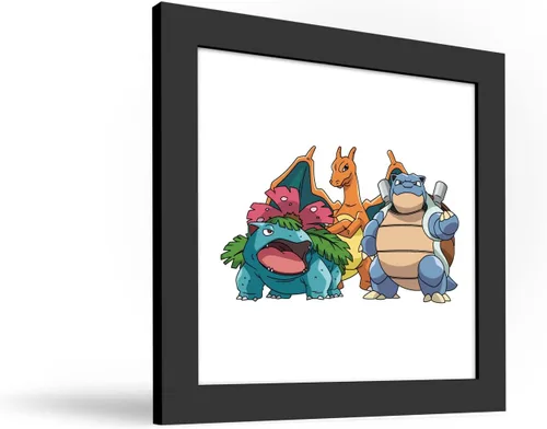 Vista 2 de Gallery Pops Pokemon - Blastoise, Charizard, arte de pared Venusaur, versión enmarcada negra, 12 x 12 pulgadas