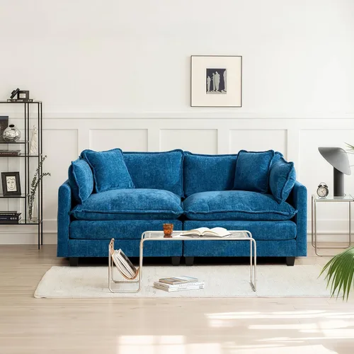 Vista 46 de Sofá seccional modular convertible de 76.7", sofás de dos plazas de chenilla con asiento profundo y cojines tipo loveseat para sala de estar, Beige