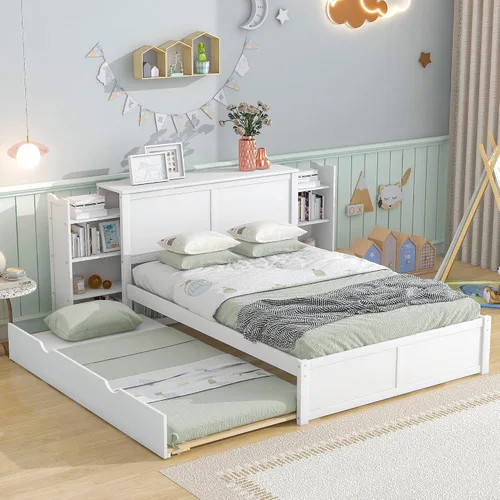 Vista 10 de VilroCaz Cama de plataforma multifunción de tamaño matrimonial con nido y cajones, plataforma de madera con cabecera de almacenamiento y enchufes