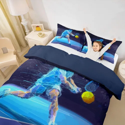 Vista 2 de Erosebridal Juego de ropa de cama con pelota de tenis para niños, funda de edredón con temática de juegos deportivos, tamaño individual para niños