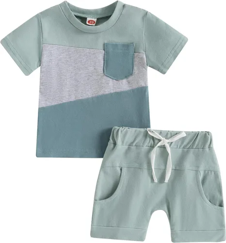 Vista 8 de Conjunto de camiseta de manga corta para bebé niño y niña, camiseta de manga corta, pantalones cortos casuales, ropa para recién nacidos, 6, 12, 18
