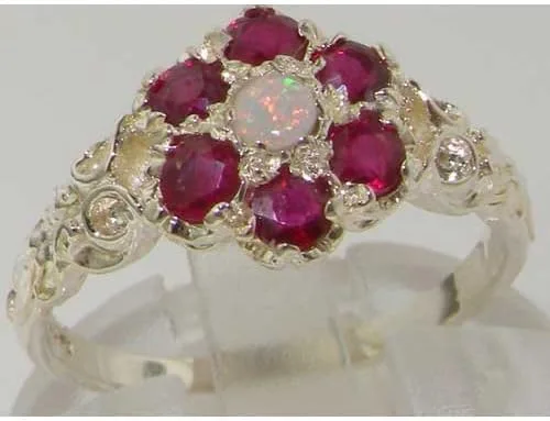 Vista 5 de Anillo de plata de ley 925 auténtico ópalo y rubí para mujer