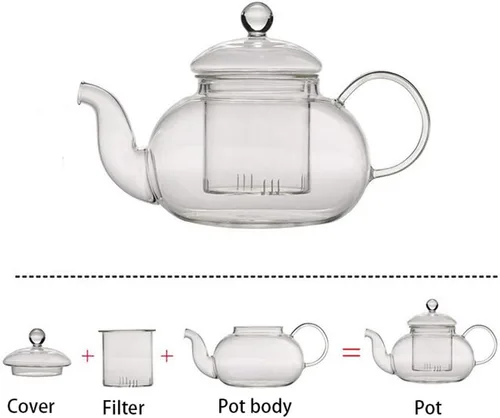 Vista 3 de Tetera de vidrio de 20 onzas con infusor, juego de tetera de borosilicato para té suelto, tés florales, estufa y microondas (20.3 fl oz)