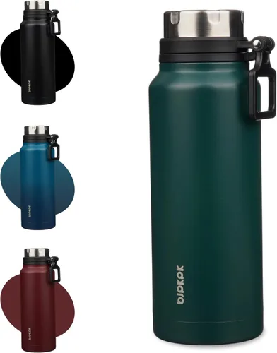 Vista 41 de BJPKPK Botella de agua aislada de 24 onzas con asa, sin BPA, botella térmica de viaje de acero inoxidable reutilizable, botella de agua grande, Negro
