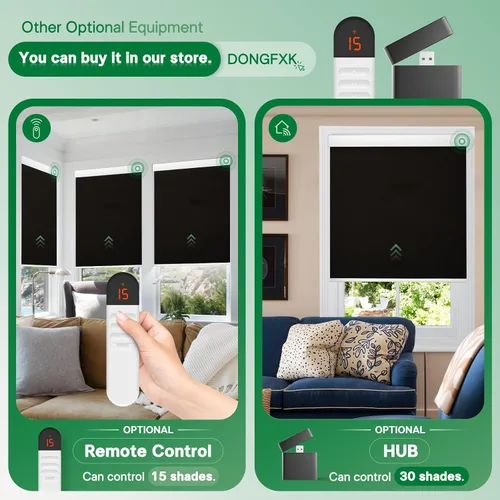 Vista 5 de Persianas motorizadas con control remoto, cortinas automáticas de bloqueo de luz y enfriamiento con panel solar, cortinas inteligentes sin cordones