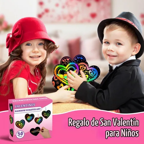 Vista 6 de MDCGFOD Paquete de 50 regalos para el día de San Valentín para niños, cuna de corazón para arañar arco iris, manualidades de San Valentín para 50