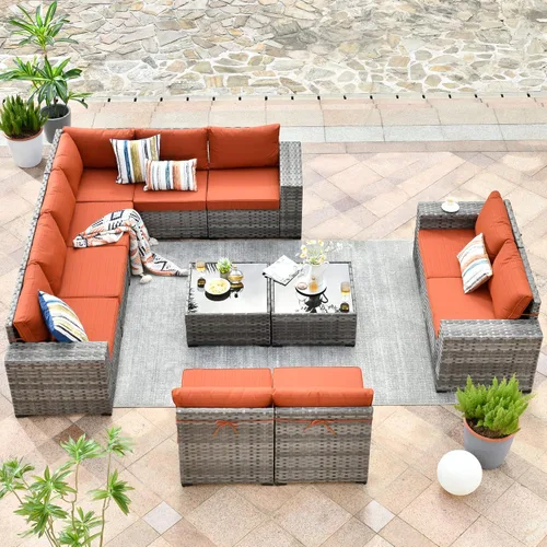 Vista 27 de HOOOWOOO Outdoor Patio Sectional Furniture Sofa Set with Widened Armrest,6 Piece Small Modern Wicker Couch,Modular L Shaped Conversation Seating Set