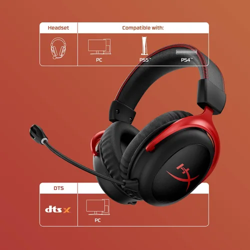 Vista 7 de HyperX Cloud II Wireless - Auriculares para juegos para PC PS4PS5 Nintendo Switch batería de larga duración de hasta 30 horas sonido envolvente 71