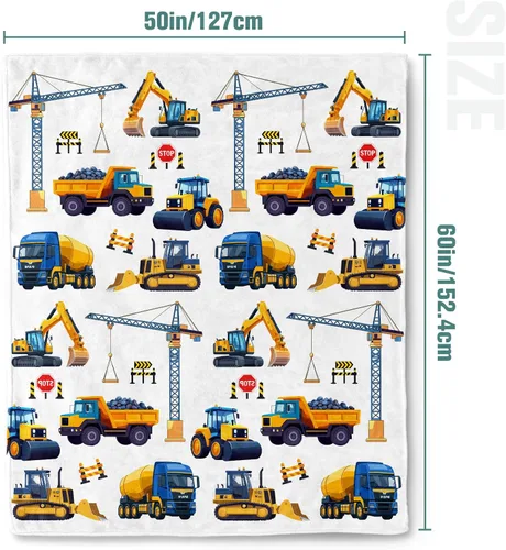 Vista 3 de Manta de camión de construcción para niños, manta de camión de forro polar para niños, manta de franela suave para tractor y excavadora, para cama