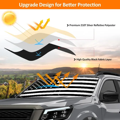 Vista 4 de D-Lumina Parasol plegable para parabrisas con bandera de EE. UU. para Nissan Frontier 2022, 2023, 2024, 2025, protector de sol frontal bloquea rayos