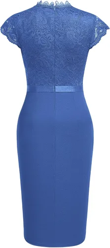 Vista 6 de Miusol vestido de cóctel corto para mujer, estilo retro y floral, con encaje y volantes
