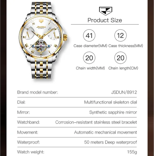 Vista 5 de OLEVS Relojes de pulsera Pro Diver para hombre correa de acero inoxidable de dos tonos impermeables relojes mecánicos automáticos para hombre lujo