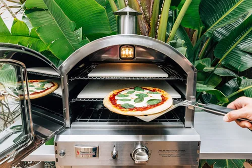 Vista 8 de Summerset Horno de gas independiente de gran capacidad para exteriores 'The Oven' con piedra para pizza, caja de ahumador y carrito móvil