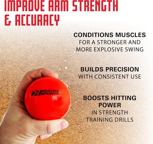 Vista 4 de Rukket Paquete de 3 bolas de baseball/softball con peso. Bolas pesadas para práctica de golpear o lanzar (1 lb/ 16 oz 3 pulgadas de diámetro)