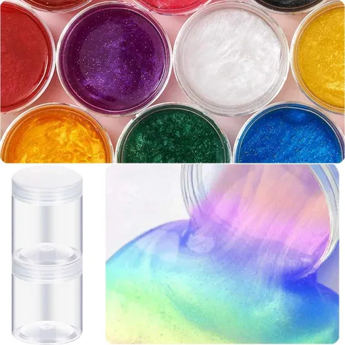 Vista 4 de Paquete de 20 frascos redondos de plástico de 4 oz/120ml con tapas, recipientes vacíos transparentes para slime, recipientes de almacenamiento