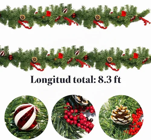 Vista 8 de FUNPENY - Guirnalda de Navidad artificial de 2,7 m, preiluminada, 50 luces LED, guirnalda de Navidad iluminada operada por pilas con 8 modos