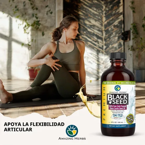 Vista 4 de Amazing Herbs Aceite de semilla negra de alta calidad, sin gluten, sin OMG, prensado en frío, Nigella sativa ayuda a la salud digestiva, apoyo