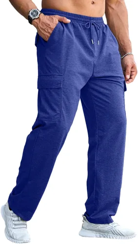 Vista 4 de CTU Pantalones deportivos holgados de moda para hombre, ligeros, para entrenamiento, pantalones deportivos con parte inferior abierta con bolsillos