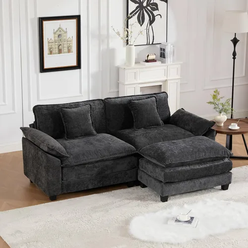 Vista 145 de Sofá seccional modular verde de 111.5", sofás seccionales grandes de 3 plazas para sala de estar, sofá nube oversized de tela chenille con otomana