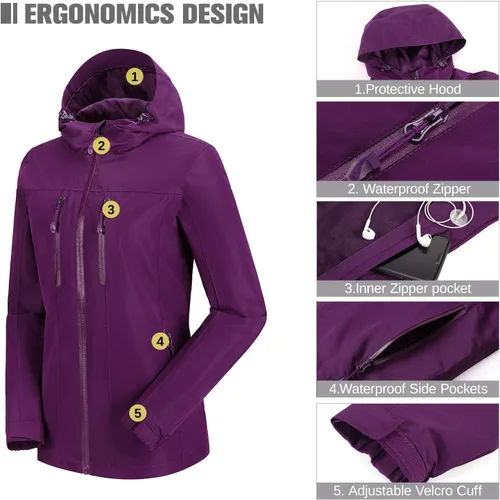 Vista 3 de CAMEL CROWN Chaqueta impermeable para mujer, ligera, rompevientos, con capucha, para exteriores, senderismo, escalada, viajes