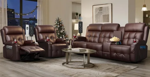 Vista 22 de Sofá reclinable de dos plazas, asientos de cine en casa, sofá reclinable con USB, consola central, sillón reclinable de pared para caravana