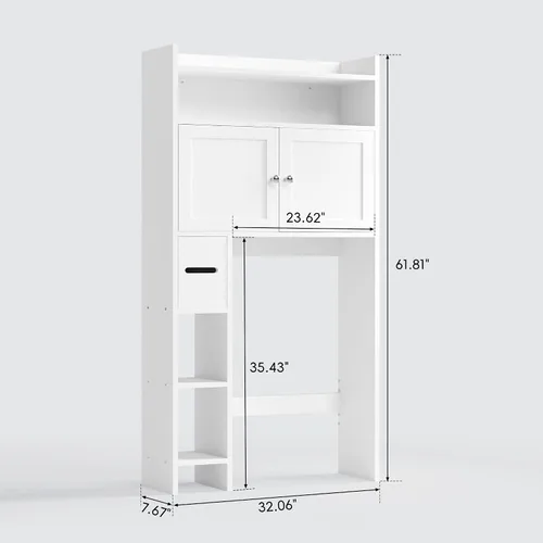 Vista 2 de MU Gabinete de almacenamiento sobre el inodoro con puertas, organizador de almacenamiento de baño de 32 pulgadas con estantes laterales, estante