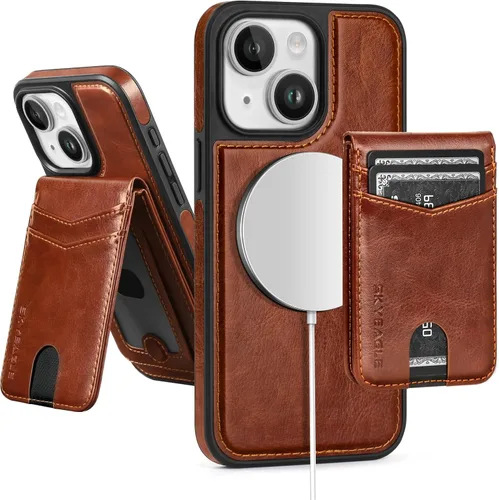 Vista 39 de SkyEagle - Funda tipo cartera compatible con MagSafe para iPhone 11, color negro Detachable Magnetic Credit Card Holder,RFID Blocking,PU