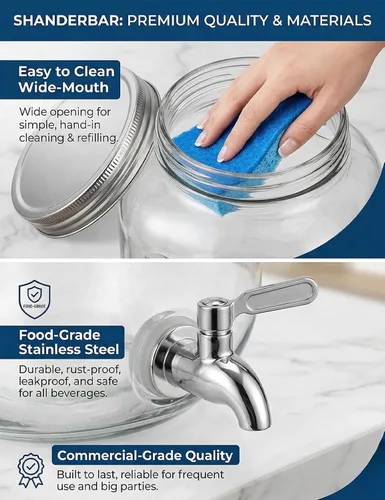 Vista 4 de Dispensador de bebidas de vidrio de 2 galones con soporte, cilindro de hielo, grifo y tapa a prueba de fugas de acero inoxidable, dispensador
