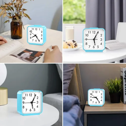Vista 7 de AMIR Reloj Despertador Analógico, Reloj Pequeño Silencioso Sin Tic Tac, Reloj Despertador de Viaje con Función de Repetición y Luz, Sonidos