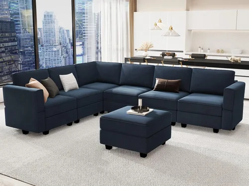 Vista 22 de Belffin Sofá modular modular con asiento de almacenamiento, sofá en forma de U de gran tamaño, sofá modular de terciopelo con terciopelo otomano