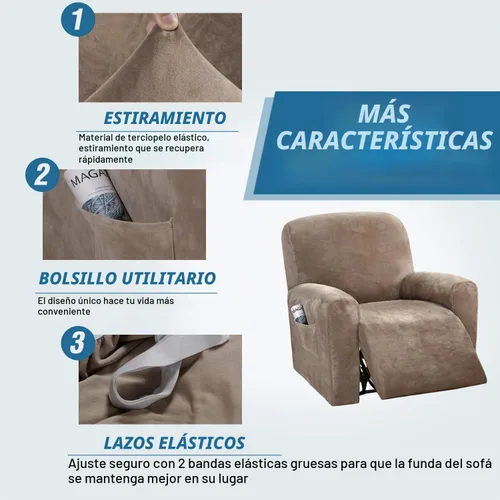 Vista 4 de H.VERSAILTEX Fundas elásticas de terciopelo para sillón reclinable, fundas para silla reclinable estilo de 4 piezas, funda para sillón reclinable
