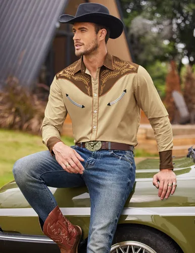Vista 2 de COOFANDY Men's Western Embroidered Shirts Cowboy Casual Shirt Button Down Shirts
