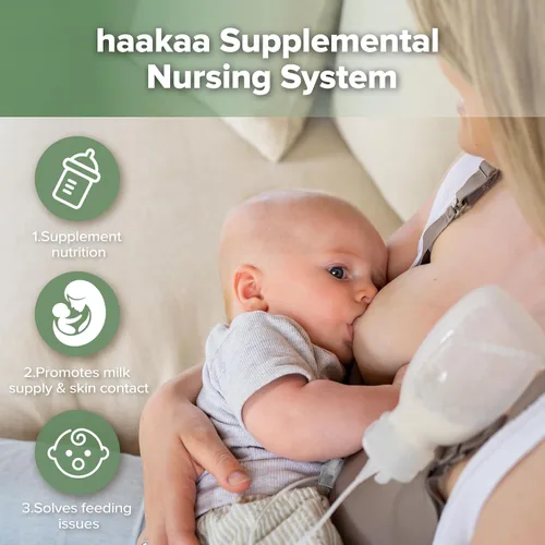 Vista 2 de haakaa Juego de tubo y bolsa de alimentación suplementaria, sistema de lactancia suplementaria para bebés, sistema de lactancia materna SNS