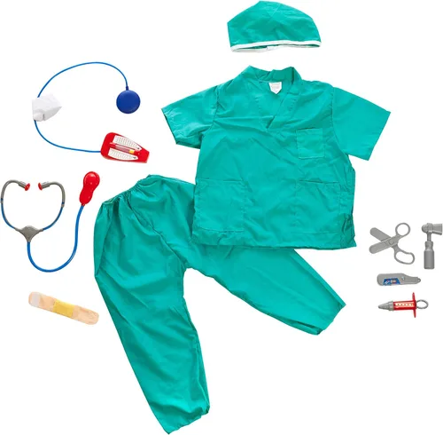 Vista 3 de IQ Toys Juego de disfraz de doctor y enfermera para niños y niñas con 2 juegos de 7 accesorios, incluyendo estetoscopios y kit médico, equipo médico