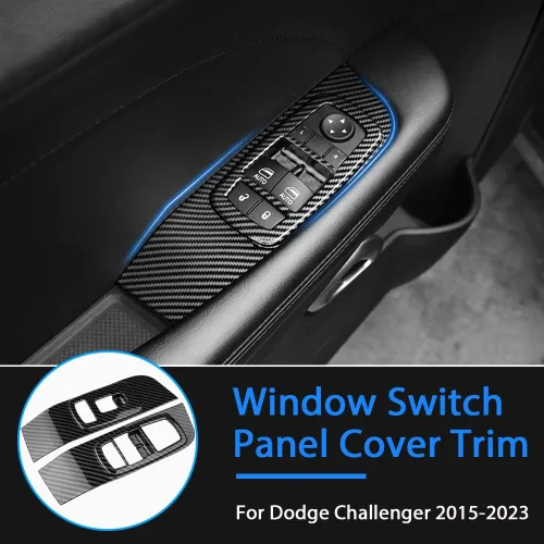 Vista 2 de Karltys Cubierta de panel de interruptor de ventana para Dodge Challenger 2015-2023, accesorios de fibra de carbono, interruptor de control
