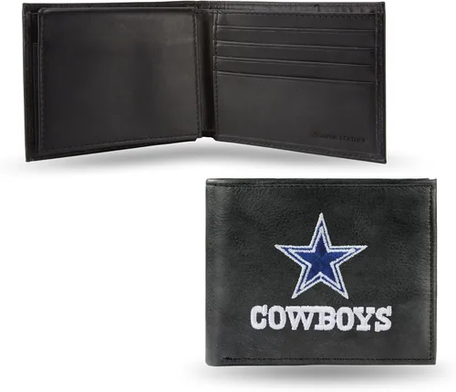 Vista 29 de Rico Industries Billetera de cuero bordada para hombre de la NFL Negro