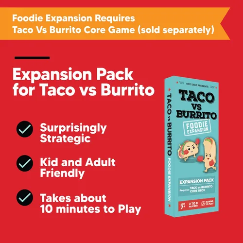 Vista 2 de Taco vs Burrito Foodie - Paquete de expansión - Requiere juego básico para jugar, juego de cartas creado por un niño de 7 años y perfecto