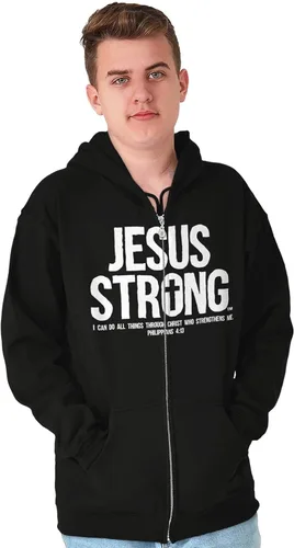 Vista 4 de Jesús Strong Philippians 413 Biblia Zip Up Sudadera con capucha para hombre para mujer