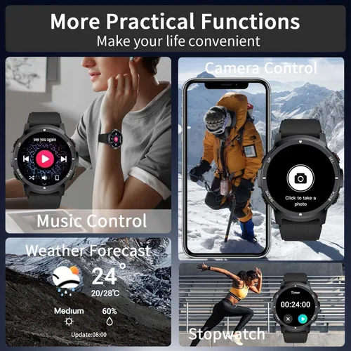 Vista 5 de Military Smart Watches for Men Women, 1.43'' AMOLED Fitness Watch with Heart Rate/BP/Sleep Tracker, Step Counter, 110+ Sport Modes, Password