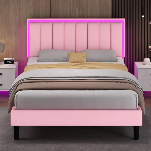 Vista 11 de IMMERSTABLE - Bases de cama tamaño individual, tapizadas con cabecero, luces LED RGB, soporte resistente con listones de madera, sin ruido, no Negro