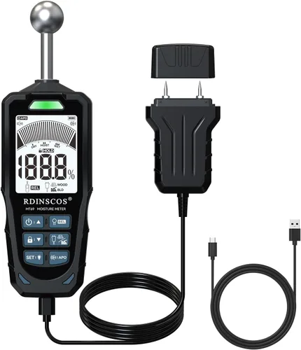 Vista 8 de Medidores de humedad sin pines, probador digital de humedad de madera no invasivo, detector de fugas de agua para pared, madera, edificio, leña