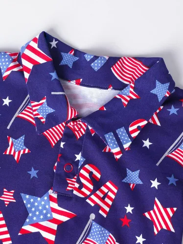 Vista 4 de COSLAND Body tipo polo de algodón para bebés y niños del 4 de julio